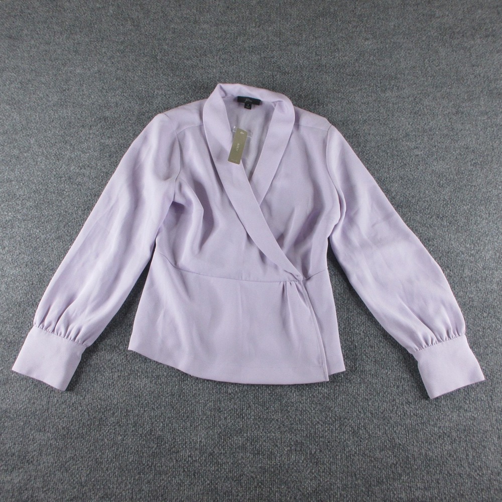 J.Crew Blouse Womens 4 Purple V Neck Long Sleeve Wrap Peplum Top Office